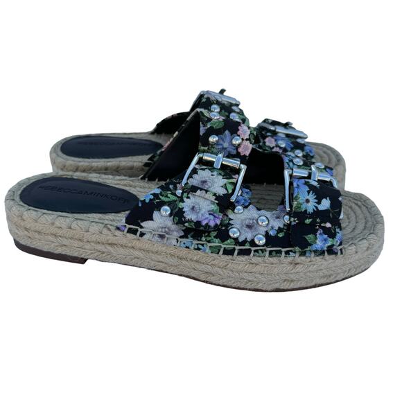 Rebecca Minkoff Jodi Black Pink Floral Double Buckle Strap Espadrilles Sandal 6M - Picture 3 of 10